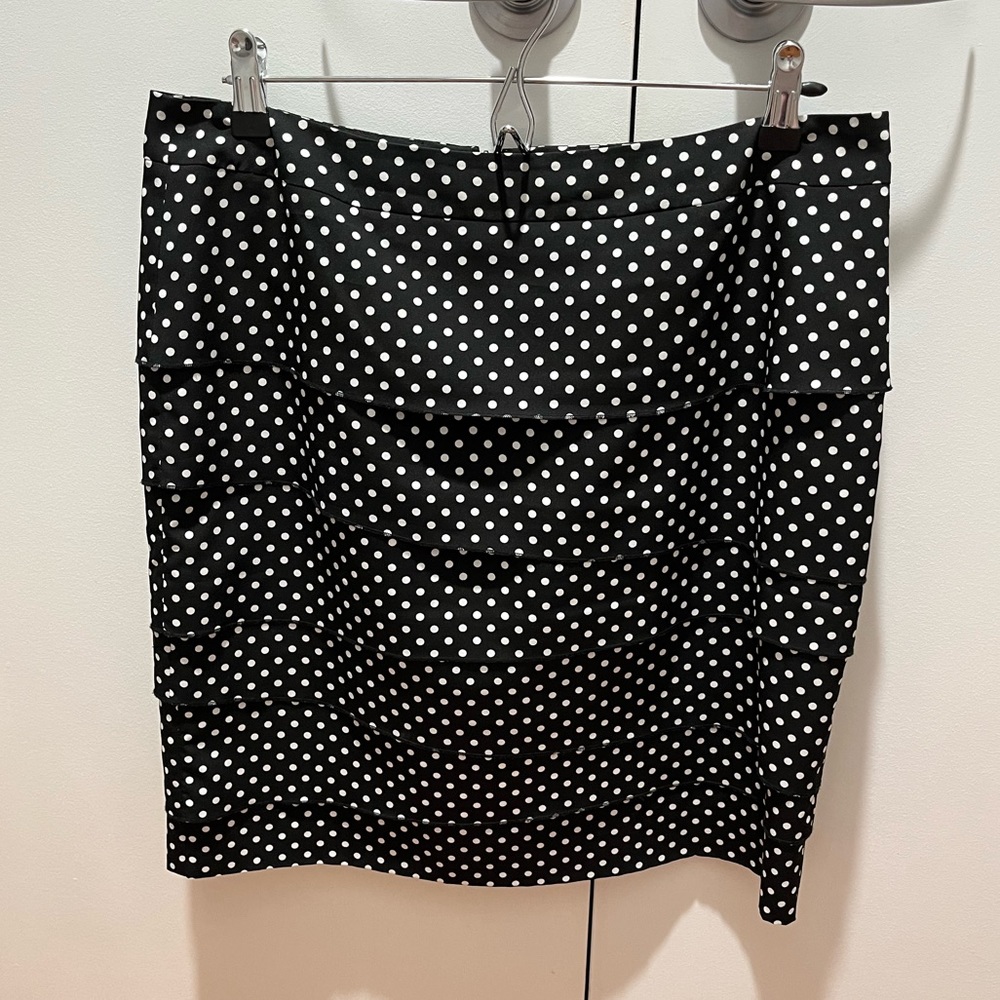 Tiered black and white polka dot skirt